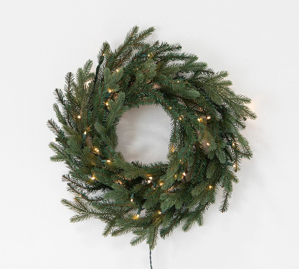 Lit Faux Eucalyptus and Pine Wreath & Garland