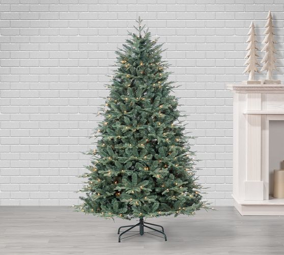 Lit Natural Cut Blue Spruce Faux Christmas Tree Pottery Barn