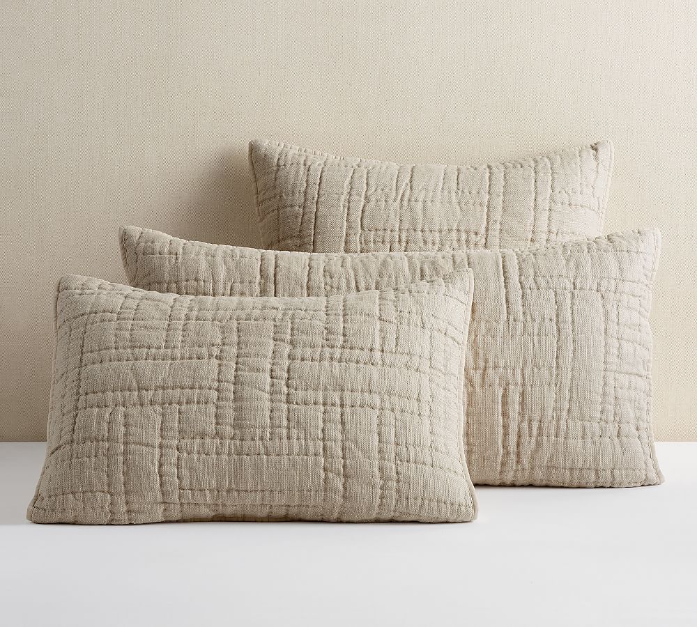 Belgian Flax Linen Handcrafted Basketweave Quilted Sham Pottery Barn
