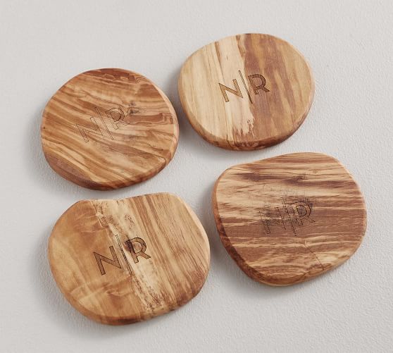 Olive Wood Coasters Set of 4 Bar Accessories Pottery Barn