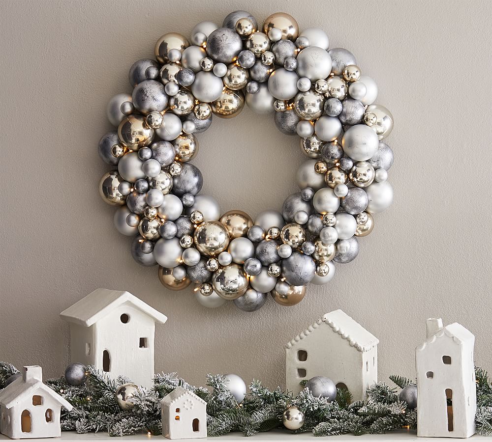 Lit Ornament Frosted Pine Wreath &amp; Garland