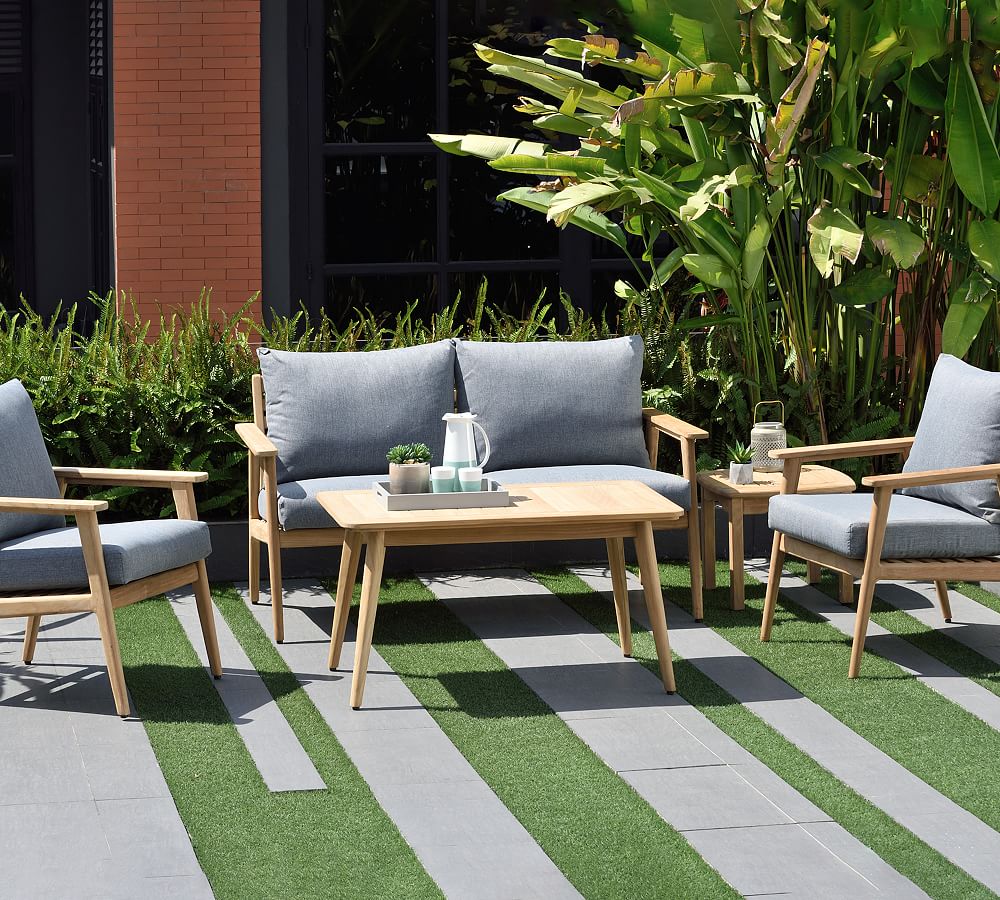 Valley Teak Patio Set With Cushions | Pottery Barn