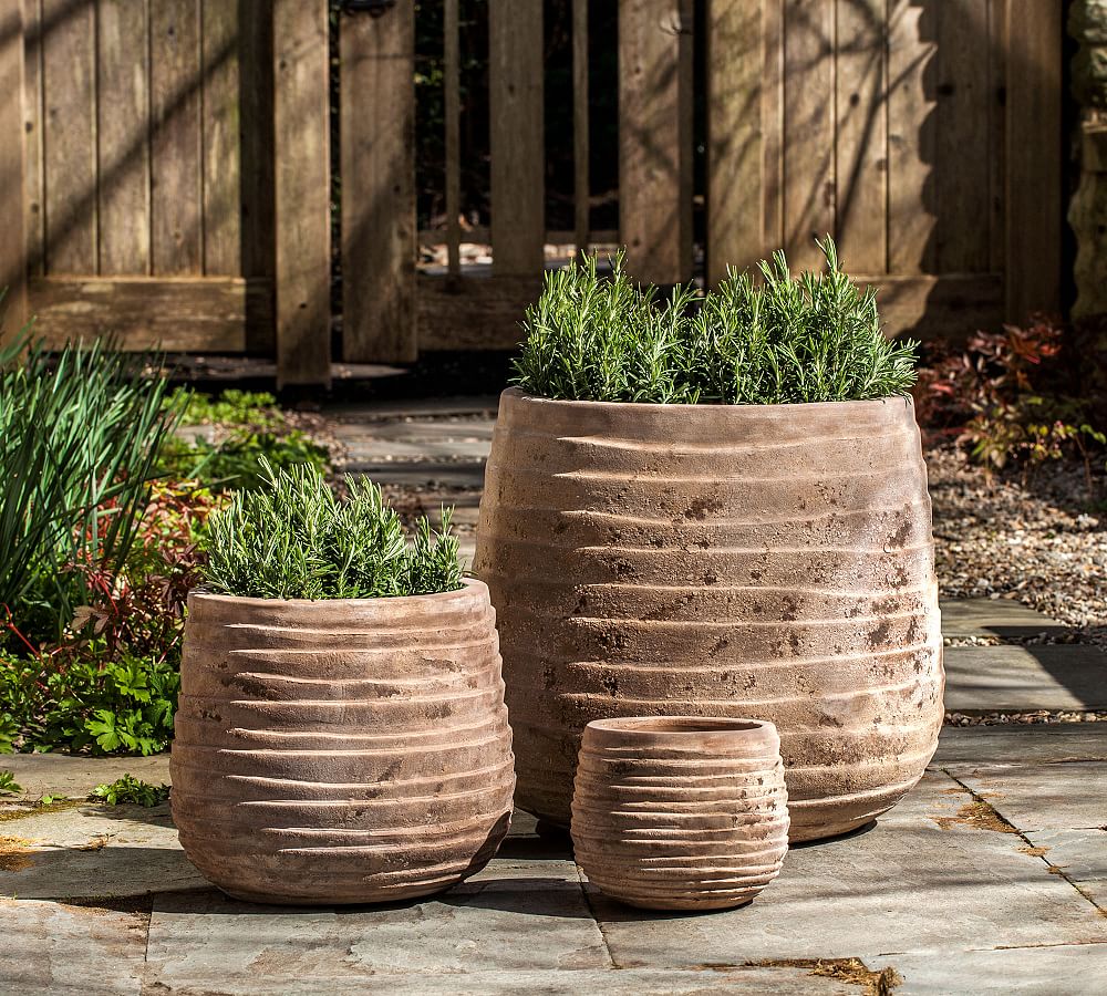 Belize Tall Bowl Outdoor Planters - Set of 2