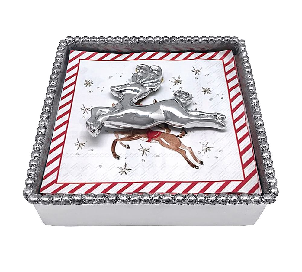 Leaping Reindeer Handcrafted Recycled Napkin Holder with Napkins