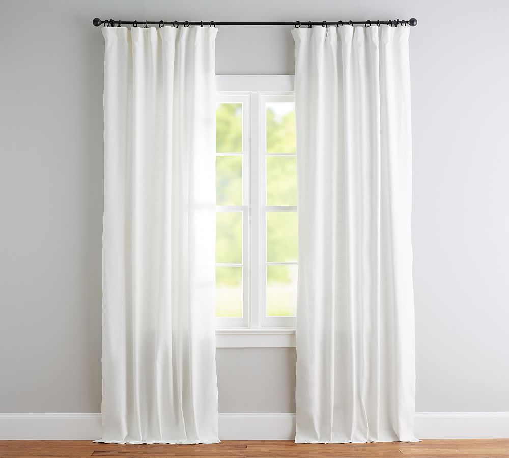 Custom Emery Linen Blackout Curtain White L 
