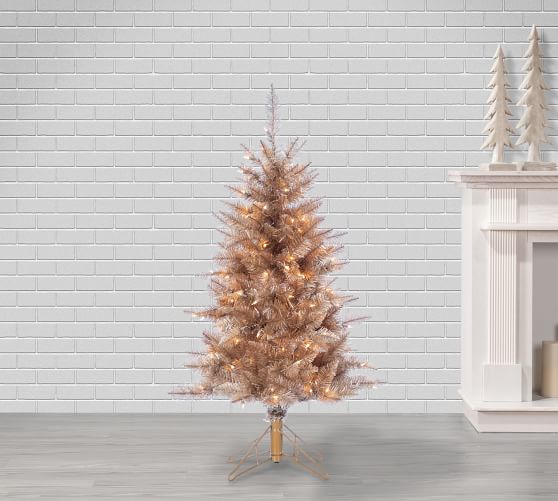 Lit Tuscany Tinsel Faux Christmas Trees Pottery Barn