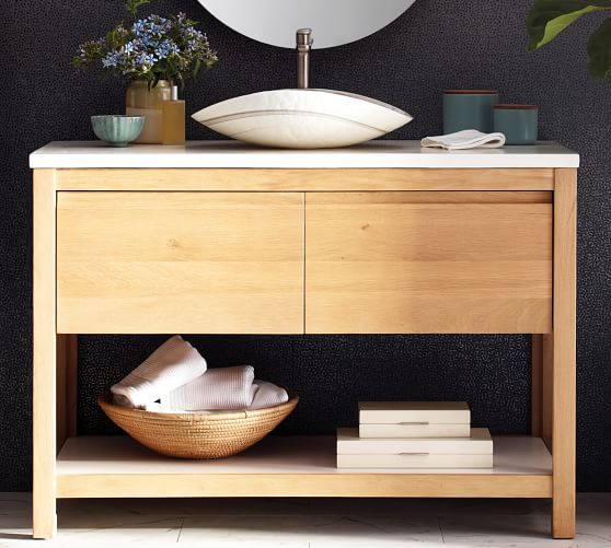 Rilen Sunrise 48” Handcrafted Single Vanity with Glass Sink Pottery Barn