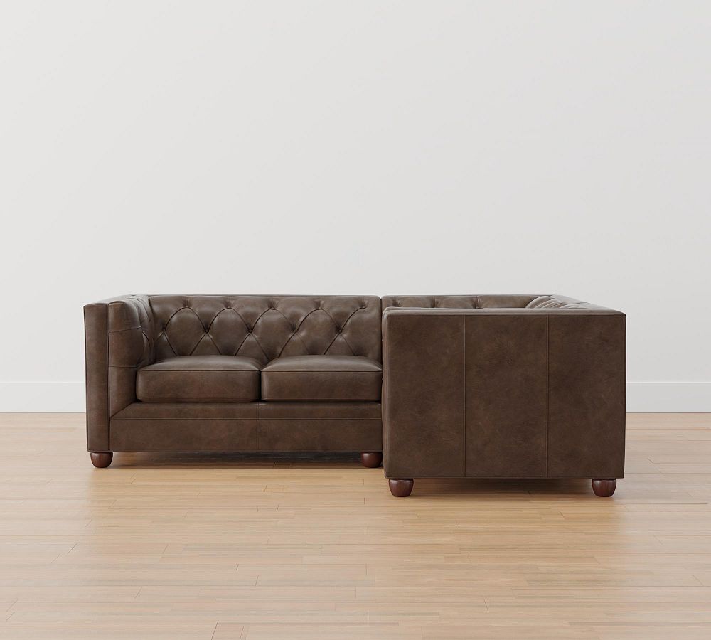 Chesterfield Square Arm Leather 3-Piece Sectional