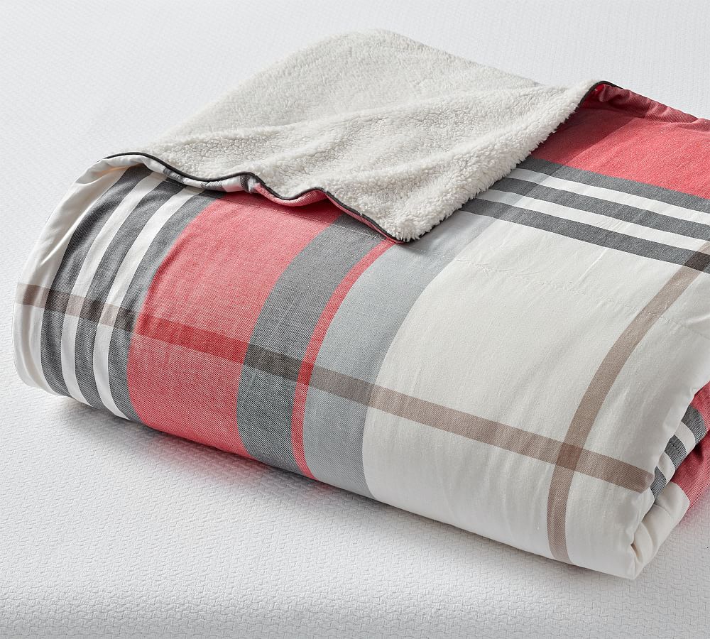 McKinley Plaid Sherpa Blanket Pottery Barn