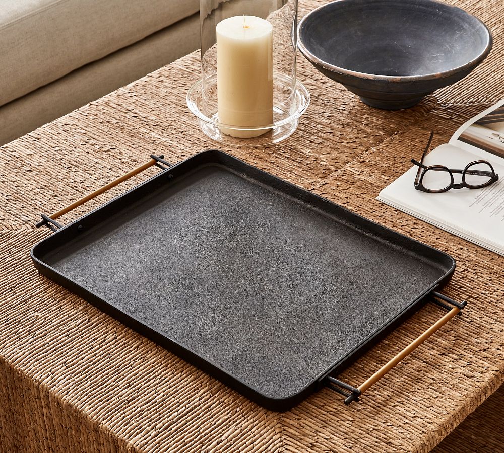 Handcrafted Beltic Brass & Leather Tray | Pottery Barn