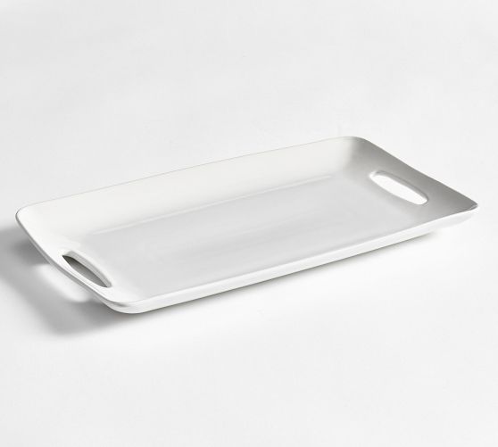 Rectangle White Wood Grain Tray With Handles