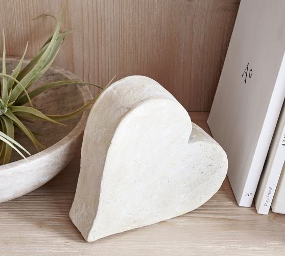 White and Natural Wooden Heart Decor Set of 2