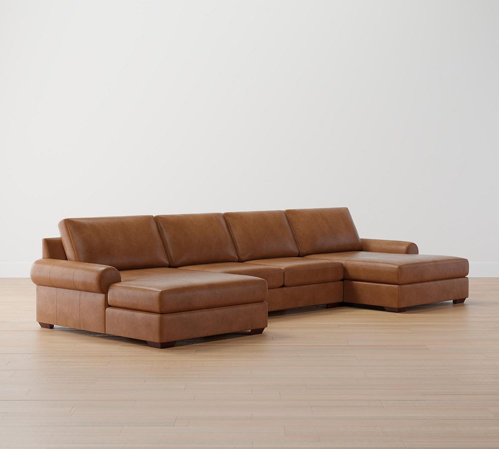 Big Sur Roll Arm Leather U Shaped Double Wide Chaise Sectional