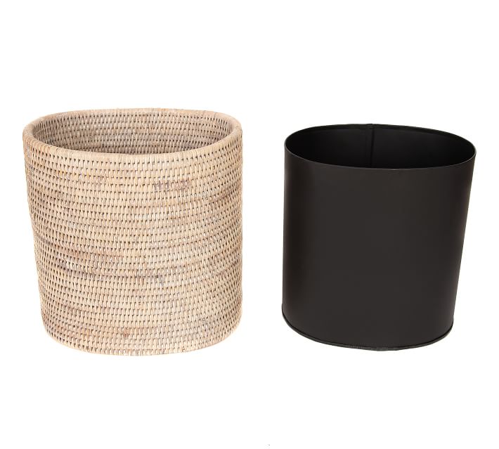 Tava Handwoven Rattan Oval Wastebasket with Metal Liner