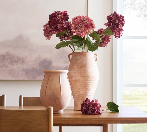 Orange Artificial Flowers in Vase Set Realistic Hydrangea Gold Ceramic Vase  Home Decor