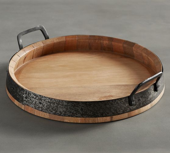 Round Wooden Serving Tray with Handles,20 Large Diameter Wood