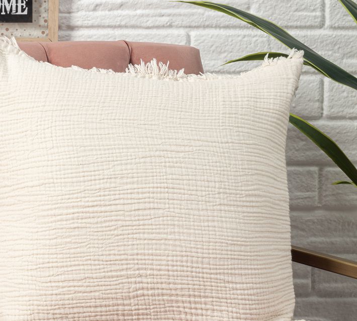 White Valle with Fringe Throw Pillow