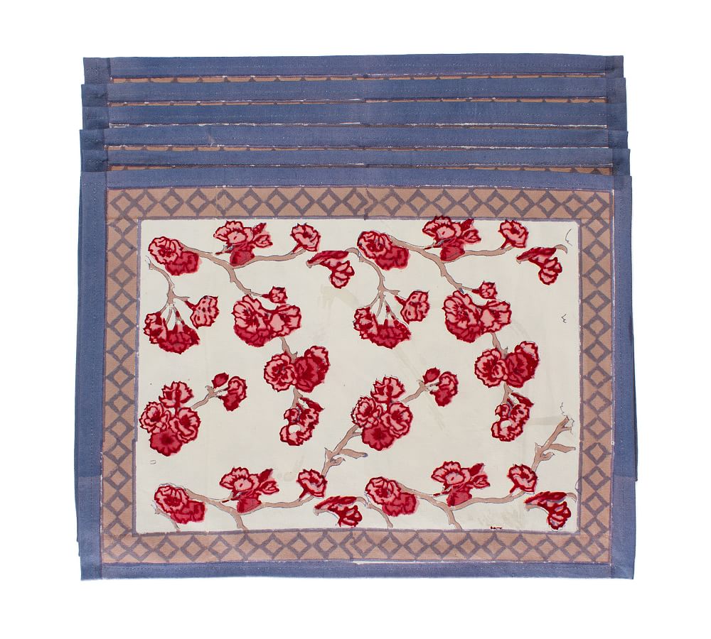Cherry Blossom Trellis Block Print Placemats, Set of 6