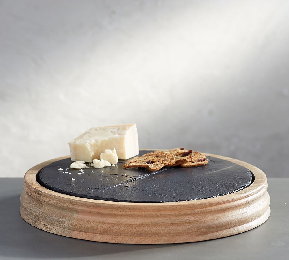 Turned Wood &amp; Slate Cheese Board
