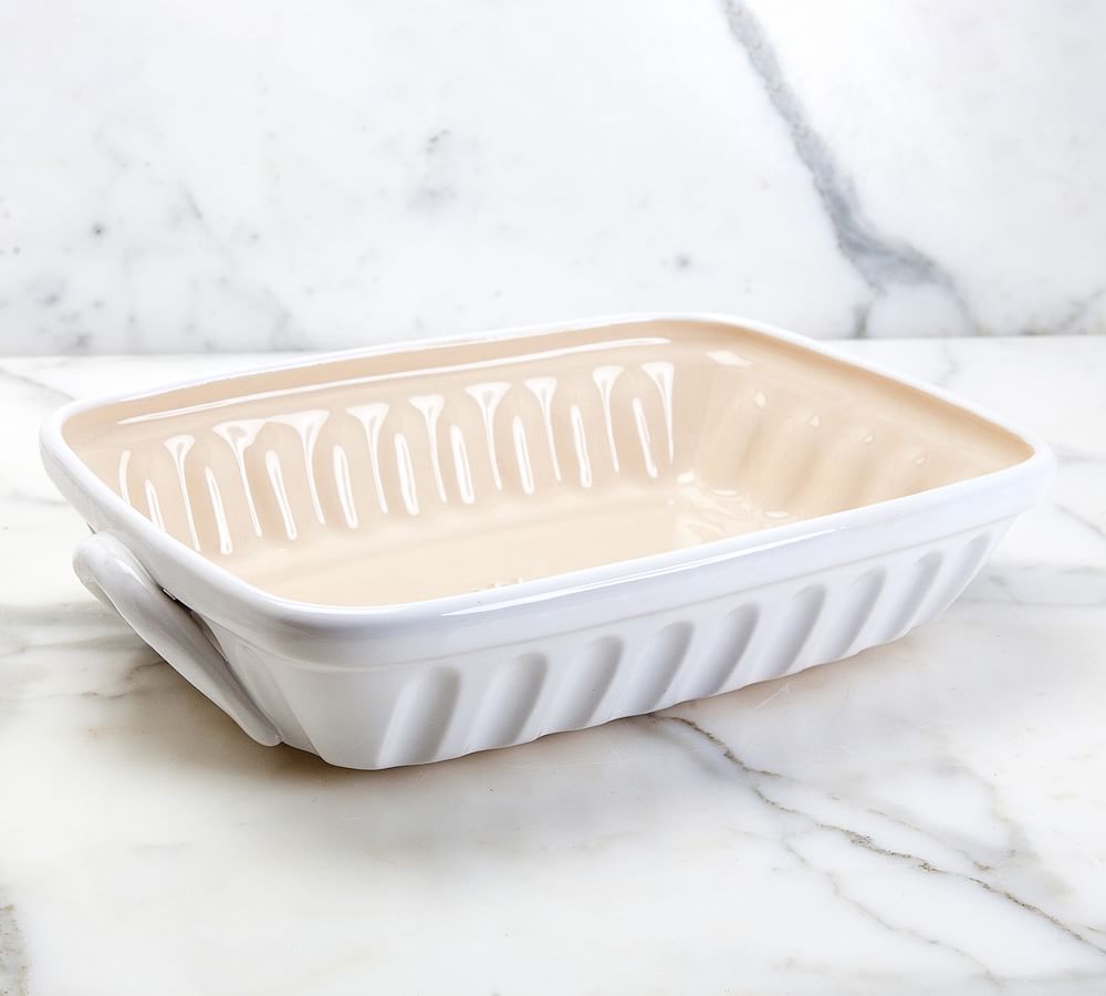 The Pampered Chef VANILLA 9 X 9 X 2 Square Baker With Handles, Brownie Pan,  New Traditions Collection, Glazed Stoneware, Used 