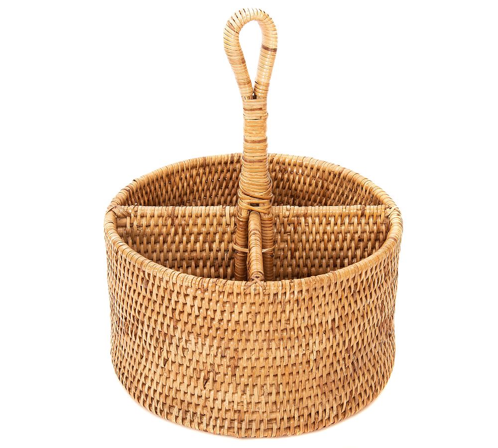 Tava Handwoven Rattan Round Flatware Caddy