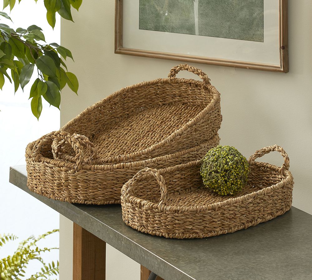 Seagrass Flat Oval Basket with Handles | PICKUP ONLY