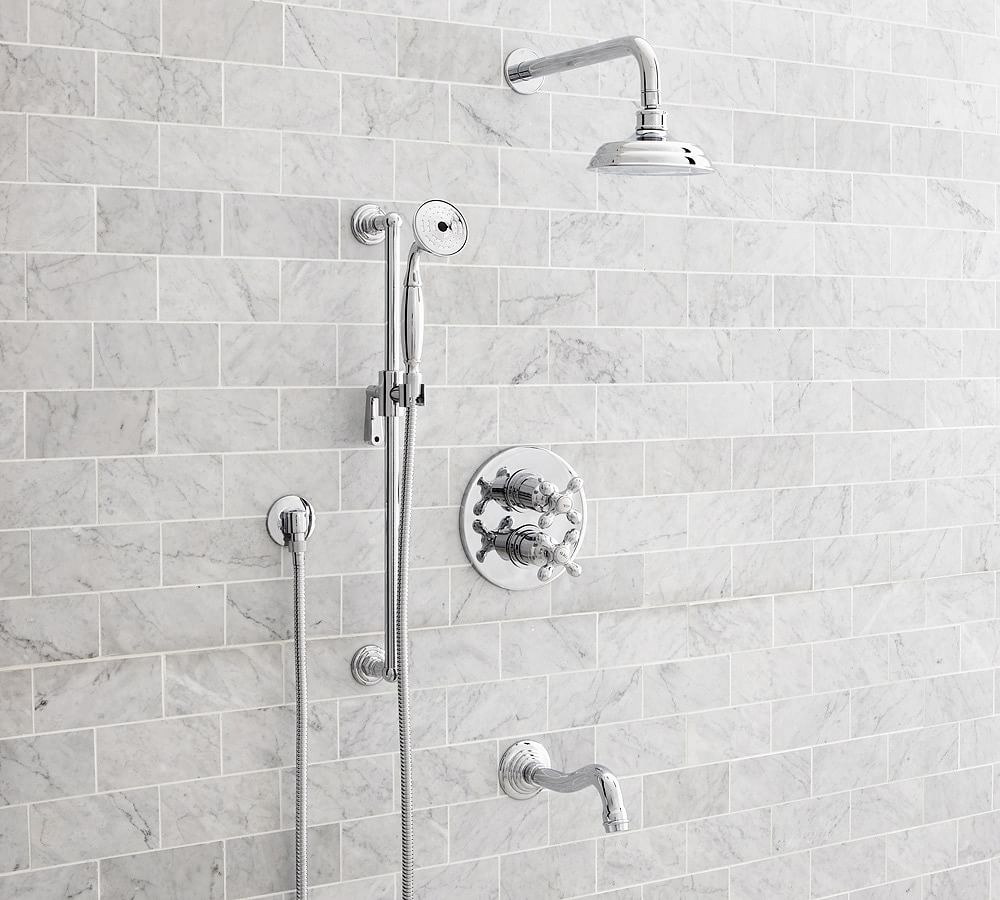 Langford Cross Handle Thermostatic Bathtub &amp; Shower Set with Handshower
