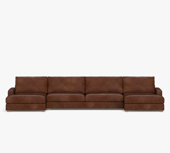 Canyon Square Arm Leather UShaped Double Wide Chaise Sectional