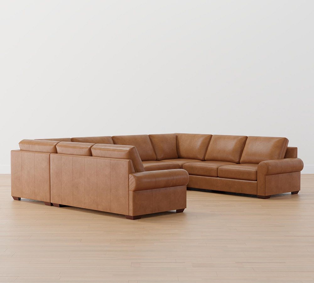 Big Sur Roll Arm Leather Deep Seat U Grand Sofa Sectional Down Blend Wrapped Cushions Legacy