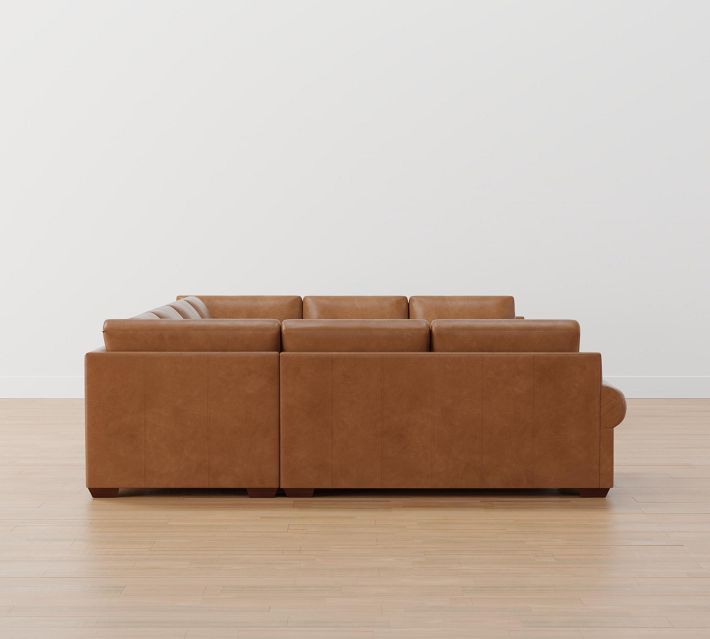 Roll Arm Leather U Shaped Sectional