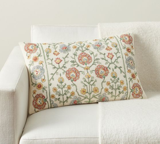 Autumn Sunflower Embroidered Lumbar Pillow