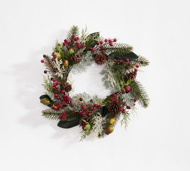 Lit Faux Pine and Berry Wreath & Garland | Pottery Barn