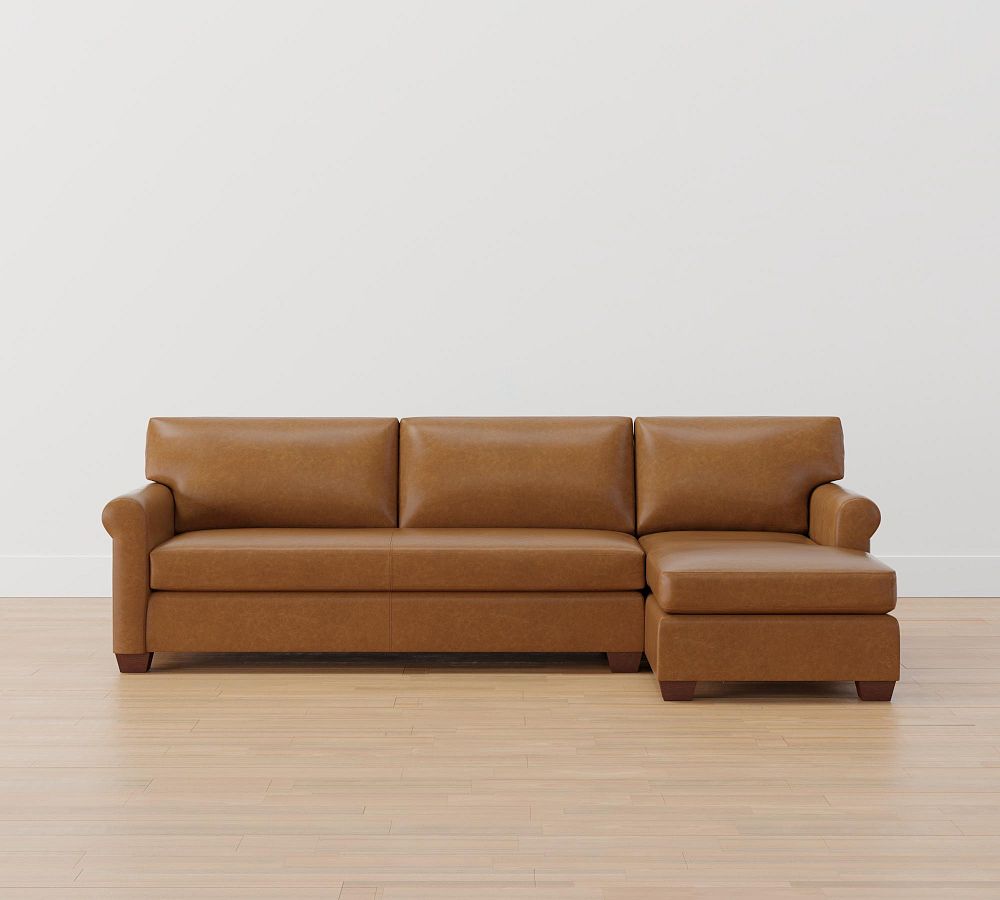 York Roll Arm Leather Chaise Sectional