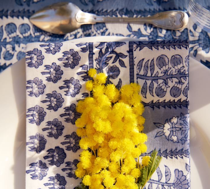 Cotton Hemstitch Napkin Dijon Yellow, Set of 6 - Lavender Blue