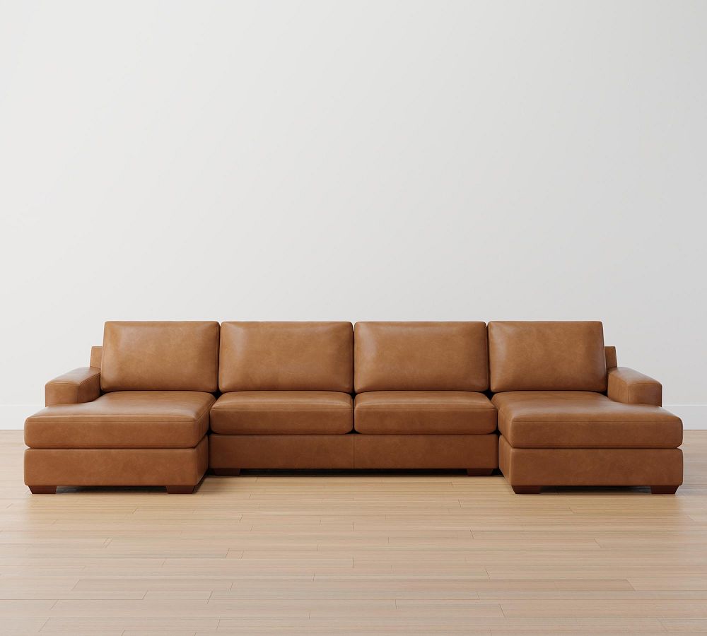 Big Sur Square Arm Leather Double Chaise Sectional