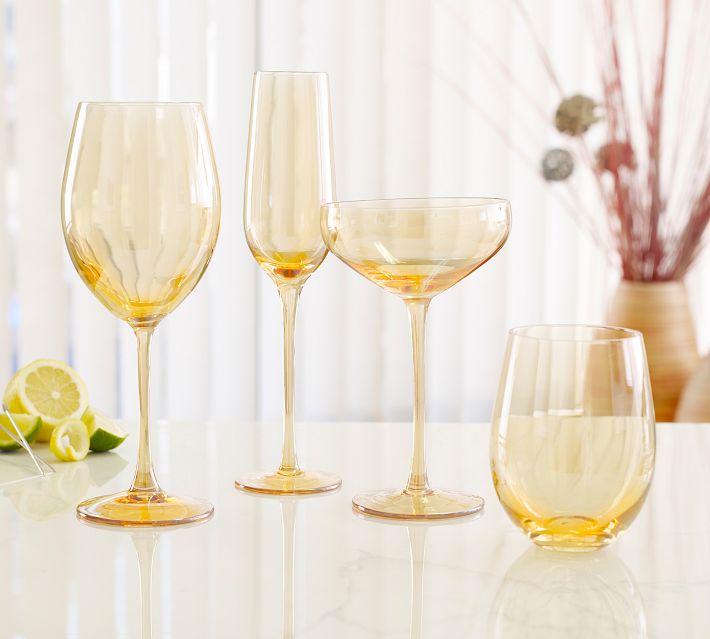 4 Amber Crackle (Golden Luster) White Wine Glasses - Depop