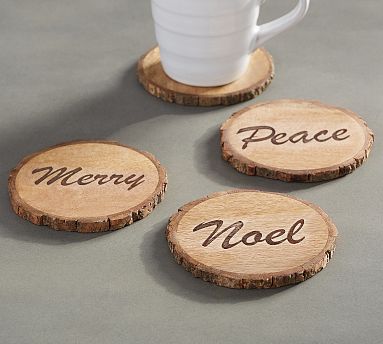 4-Piece Light Brown Wood with Bark Edge Coasters 50804 - The Home