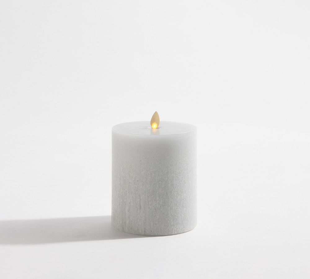 Premium Flickering Flameless Wax Pillar Candle - Salt Washed Light Grey 4 x 4.5