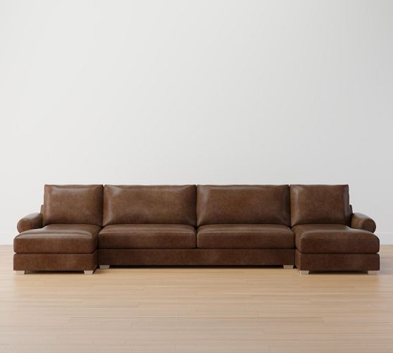 Canyon Roll Arm Leather Double Chaise Sectional Pottery Barn