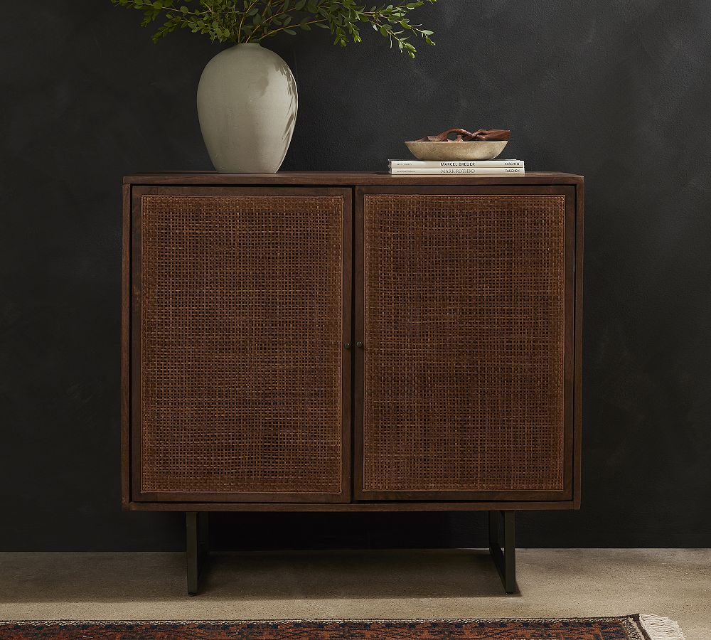 Rustic Storage Cabinet with Two Drawers and Four Classic Rattan