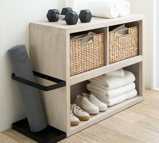 Yoga Mat Storage Basket 10-Compartment Foam Rollers Bin, Garage Gym Storage  Box Wooden for Exercise Mats & Workout Mats, Home Corner Carpet Holder