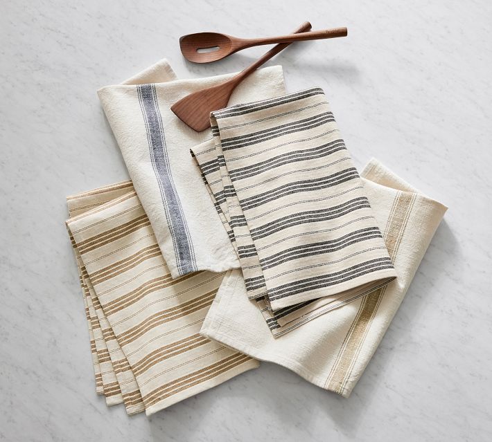 Colette Stripe Cotton/Linen Tea Towels - Set of 2