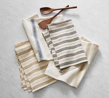 Set of 2 Striped Linen Tea Towels, Linen Dish Towel, Linen Kitchen