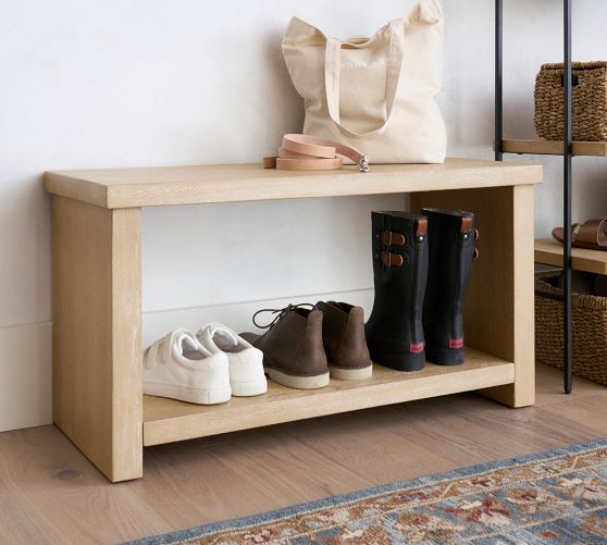 Lucy Mango Wood Shoe Rack with Bench