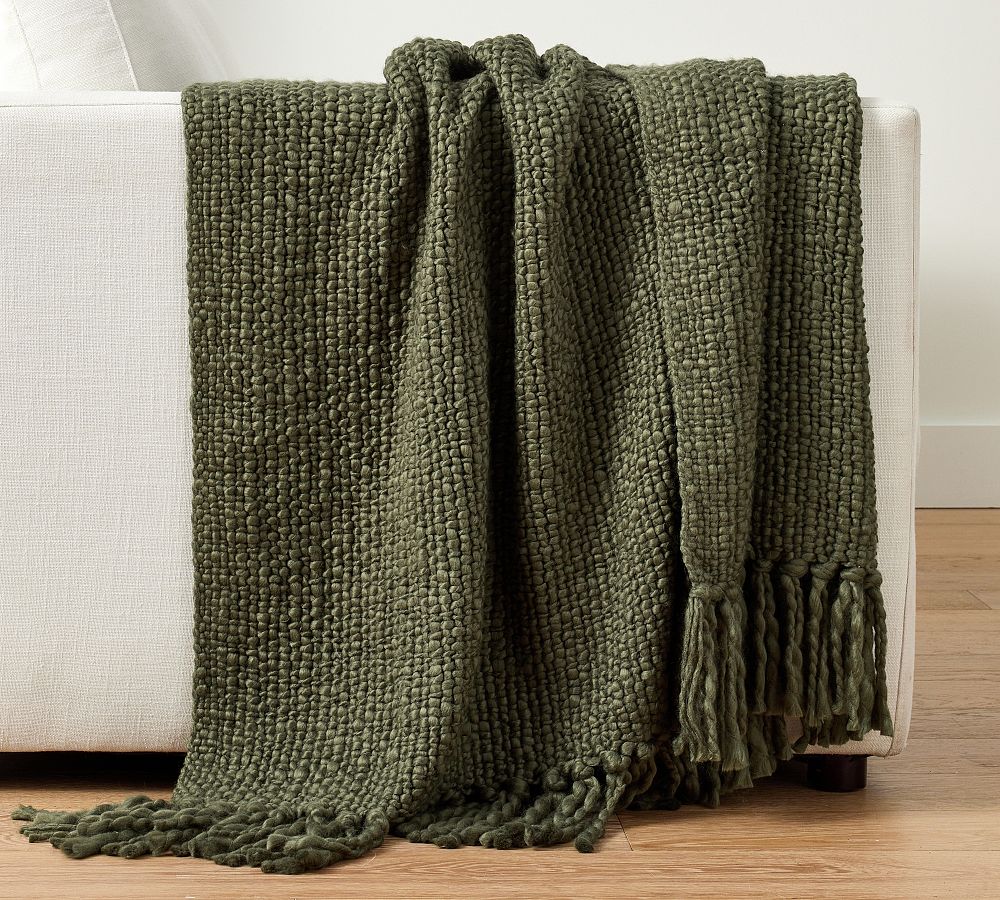 Textured Basketweave Knit Throw - Olive
