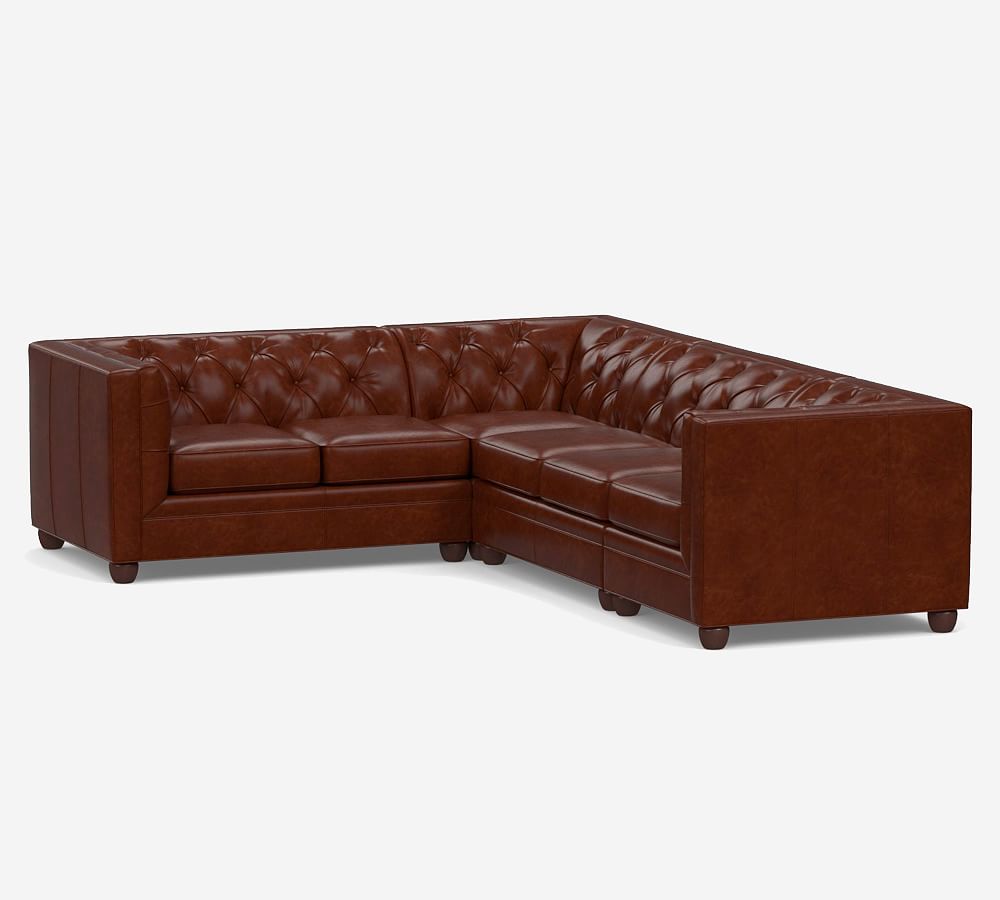 Chesterfield Square Arm Leather 4-Piece Sectional