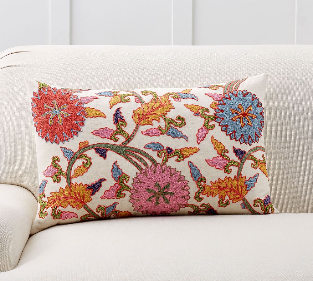 Willow Embroidered Lumbar Pillow Cover