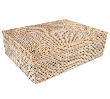 Tava Handwoven Rattan Flat Legal File Storage Box With Lid 