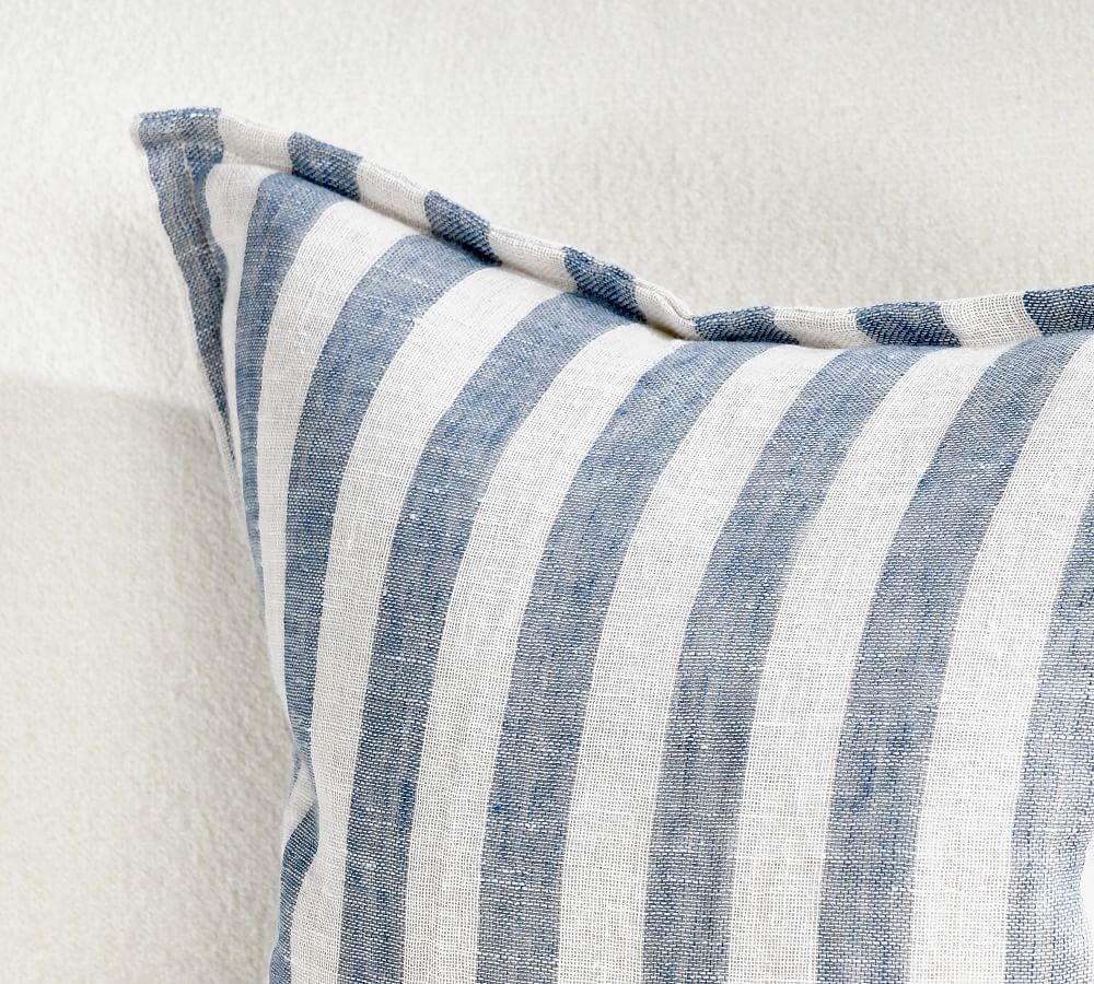 Extra Long Striped Rustic Linen Cushion with feather insert