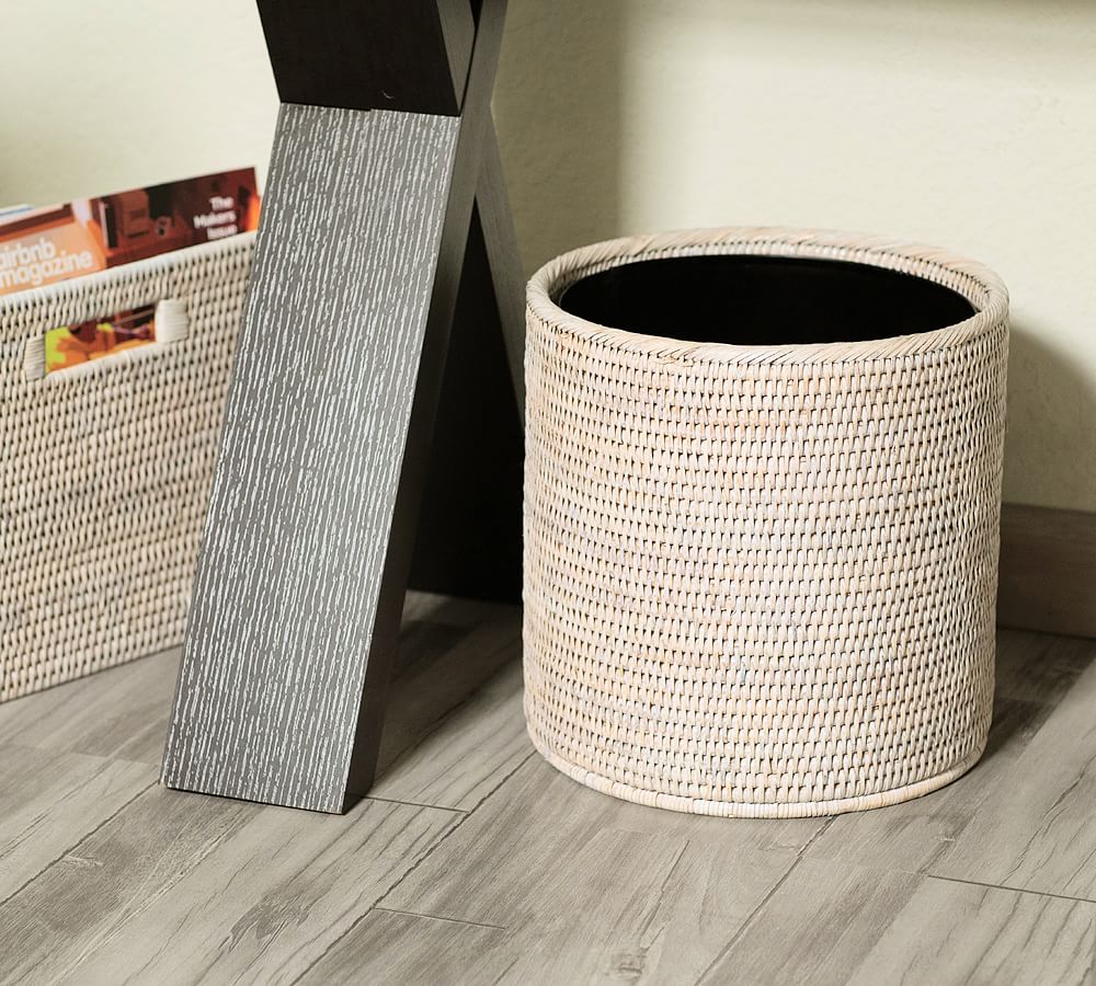 Tava Handwoven Rattan Oval Wastebasket with Metal Liner